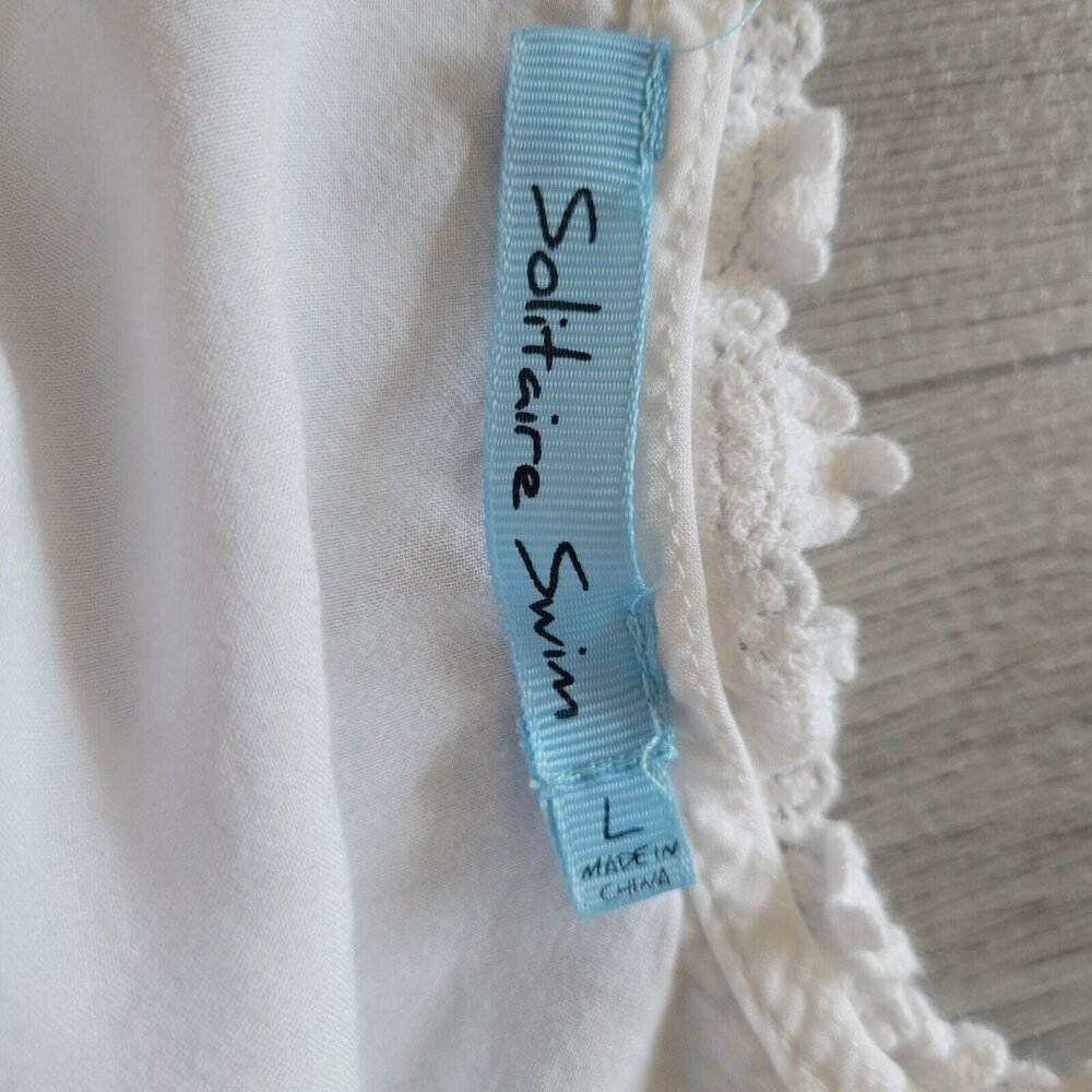 Solitaire Swim Women Large Shirt Dress White V-Neck Crochet Elastic Waist - Picture 7 of 7